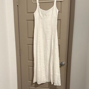 Zara White Sleeveless linen maxi Dress with slit